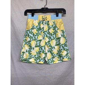 Matilda Jane Boys Swim Trunks size 8 Lemon Floral Shorts Bottoms Pool mesh lined